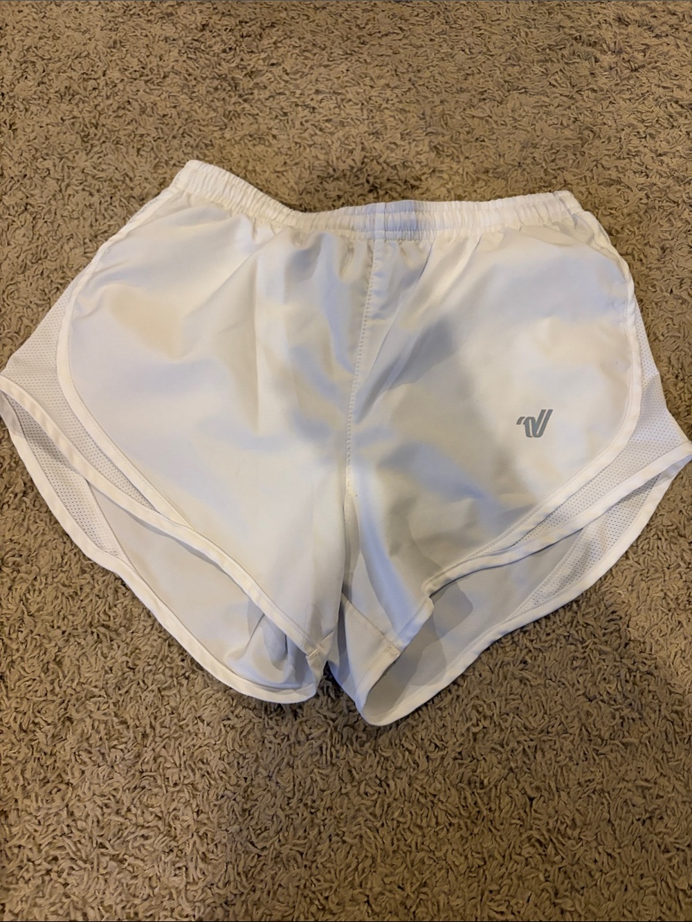 Varsity White Women's Athletic Shorts with Mesh Trim
